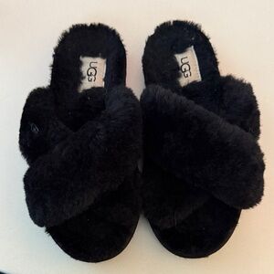 UGG Black Plush Slippers
